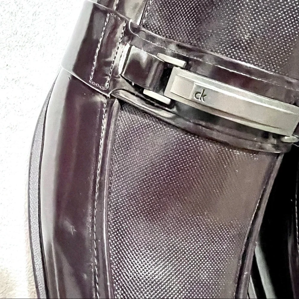 NEW Calvin Klein Dale Chocolate Patent Moc Toe Dress Shoes mens size 11